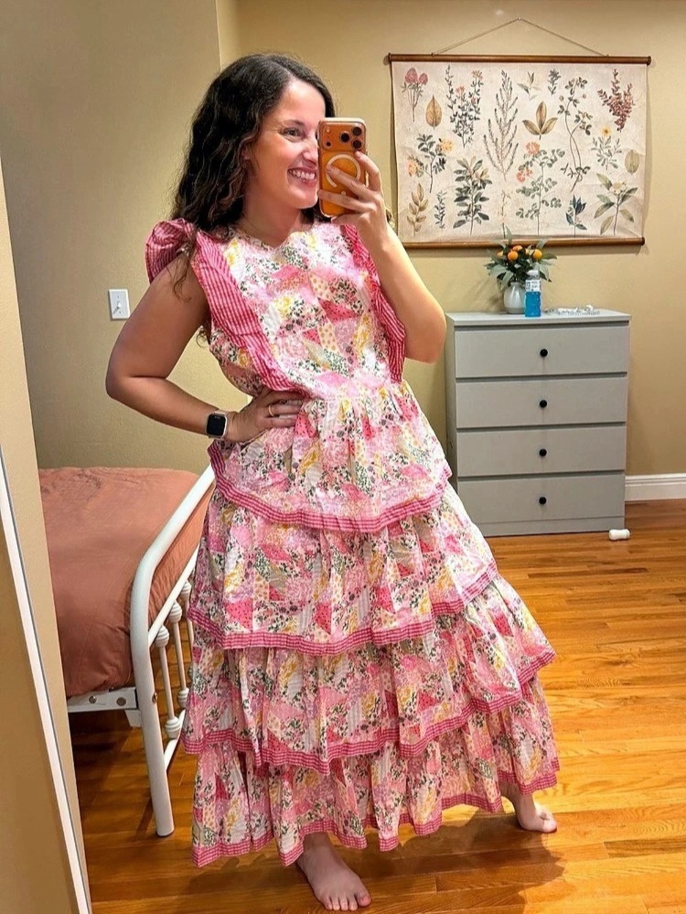 Simply Southern Floral Tiered Patchwork 45Maxi Dress in Pink & White Size XL NWT
